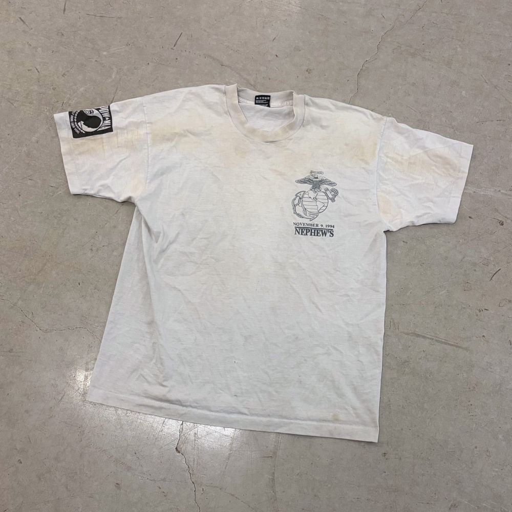 Vintage 1994 USMC Marine Corps POW MIA T-Shirt Fruit of the Loom BEST XL White